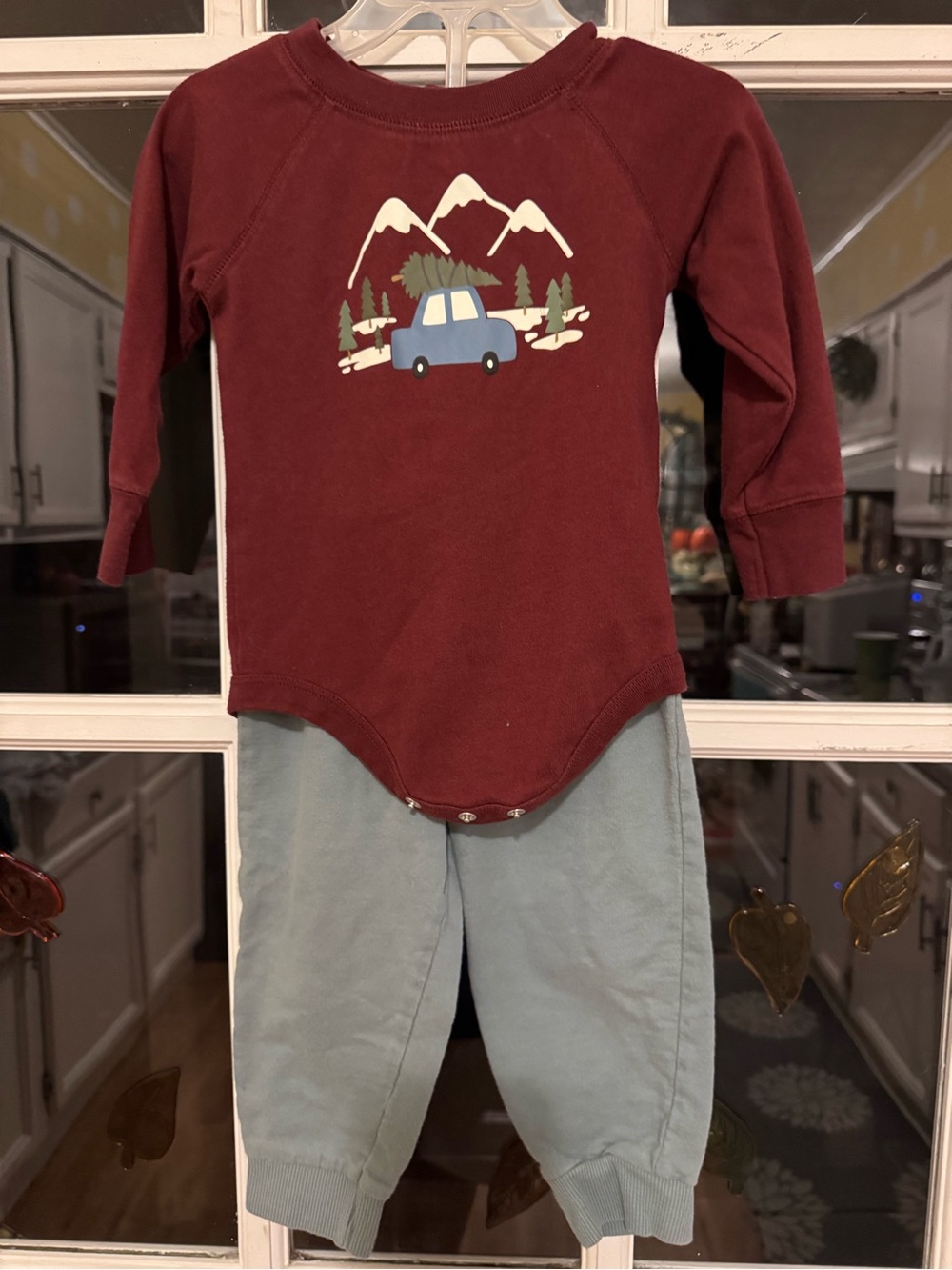 Garanimals Burgundy Long-Sleeve Bodysuit with Mountain Car Graphic